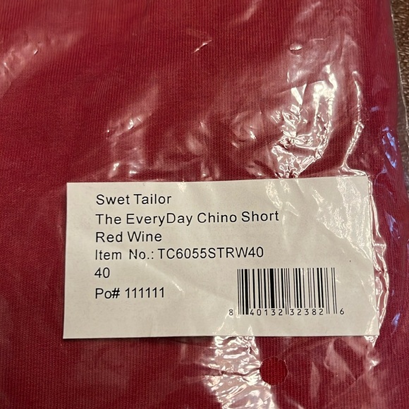 Swet Tailor Men’s The Everyday Chino Short in Red Wine soft Size 40 NWT - Picture 8 of 8